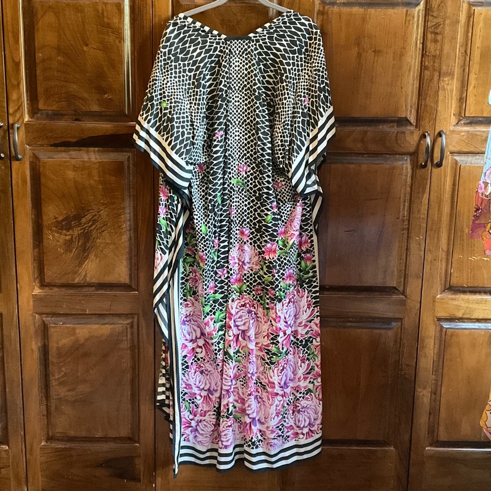 Anthropologie Black Pink White Printed Duster Kimono Wrap - Picture 3 of 3